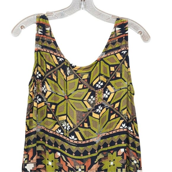 VTG Maxi Dress A.B.S. by Allen Schwartz Drop Waist Green Boho Print 6 USA - Picture 5 of 6
